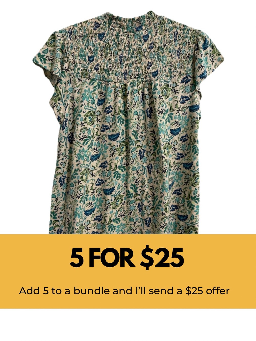 Floral Smocked Short-Sleeve Top - Blue & Green